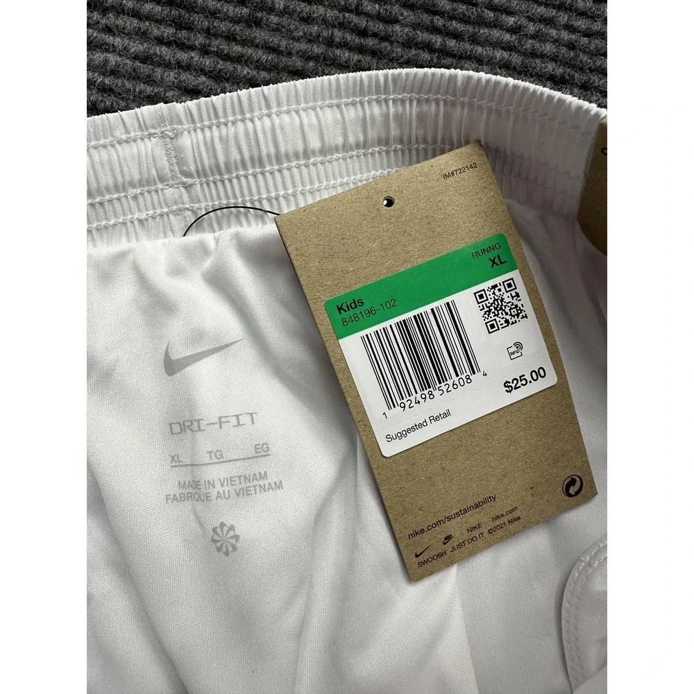 Nike Dri-FIT Running Shorts Kids XL White Standard Fit Athletic Gym Training New